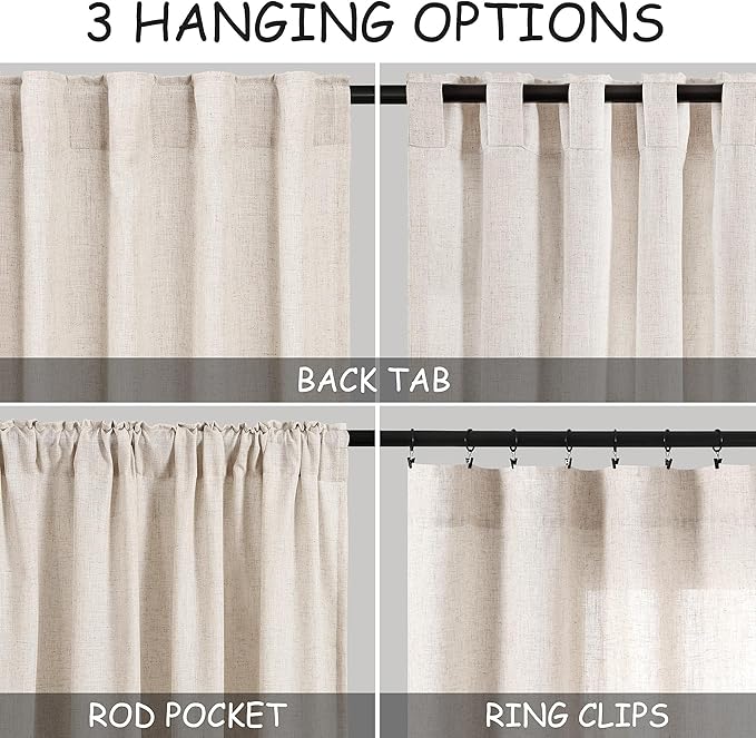 Beige Flax Linen Curtains 92 inches Long for Living Room 2 Panel Tan Burlap Textured Drapes Semi Sheer Privacy Window Curtain Vintage Country Rustic Farmhouse Drop Cloth Curtain for Dinning Room
