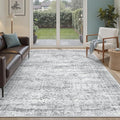 7x9 Area Rug for Living Room Washable Abstract Vintage Soft Thin Indoor Floor Non-Slip Carpet for Bedroom Dining Room Grey