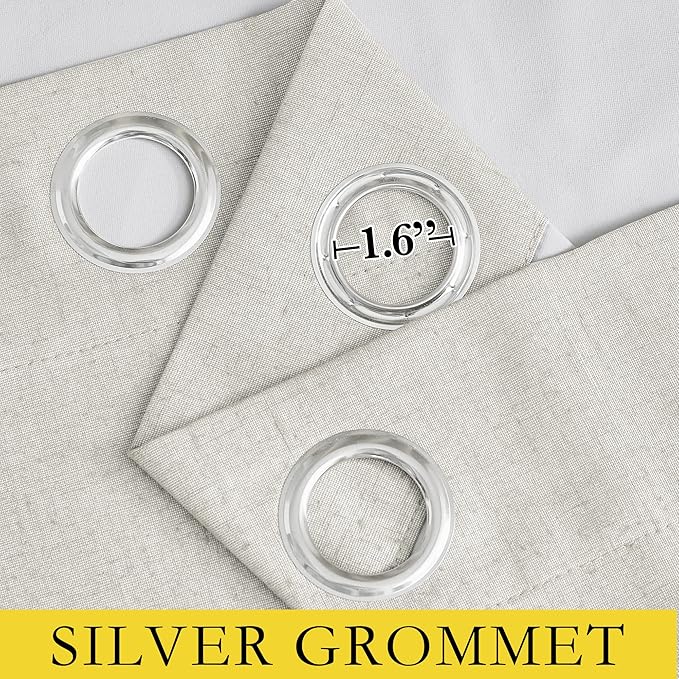 NICETOWN 100% Absolutely Blackout Linen Curtains with Thermal Insulated White Liner, Ivory, 52" W x 63" L, Set of 2, Burlap Textured Textured Linen Look Privacy Window Treatment for Kitchen