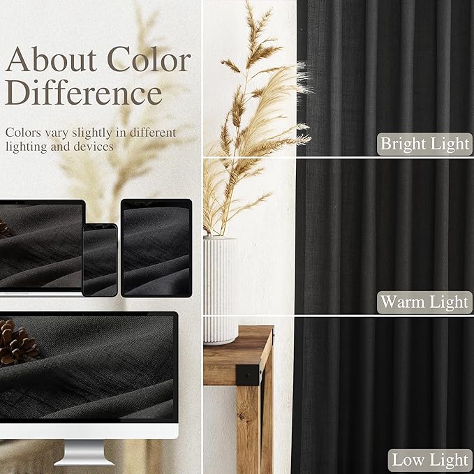 Balck Sheer Linen Curtains 94 inch Length for Bedroom Back Tab Rod Pocket Modern Farmhouse Muslin Look Cotton Textured Black Window Curtains 94 inches Long for Dining Room Living Office 2 Panels