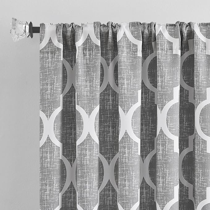 Beauoop 100% Blackout Curtains 63 Inches Long 2 Panels for Bedroom Living Room Grey Moroccan Geo Room Darkening Thermal Insulated Soundproof Rod Pocket Back Tab Window Treatments Drapes, 50x63