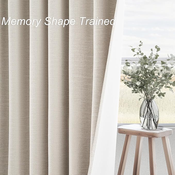 92 Inch Long Curtains Blackout 2 Panels,Custom Made Modern Neutral Soundproof Elegant Decorative Dark Out Linen Cottage Nursery Draperies for Living Room 52x92 Linen Beige Oatmeal