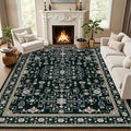 Area Rugs 10x14 Living Room Rug: Washable Rug Soft Vintage Boho Medallion Carpet Indoor Floor Non-Slip Stain Resistant Large Carpets for Bedroom Dining Room Farmhouse Nursery Home Office Black