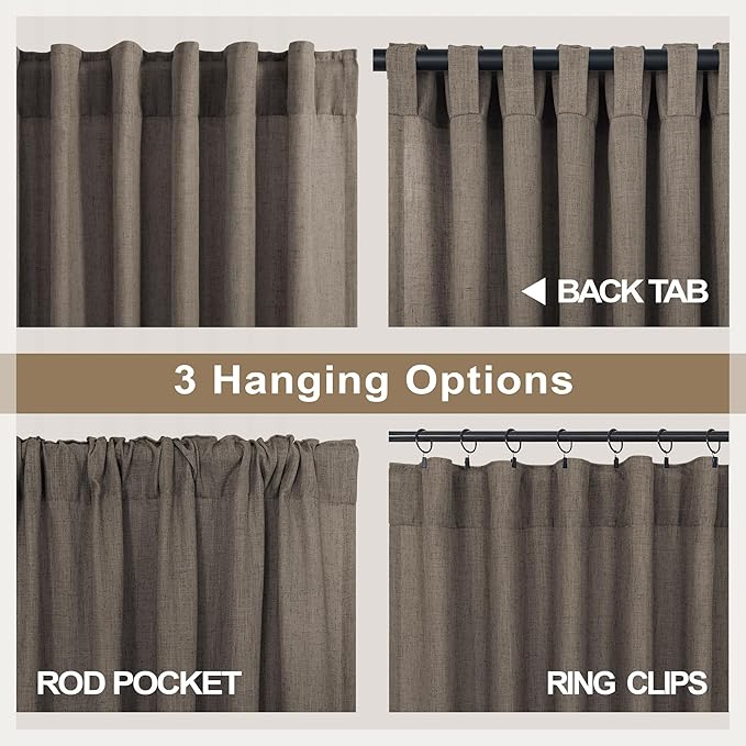 96 Inch Long Dark Brown Living Room Curtains for Window Treatments Back Tab Elegant Modern Farmhouse Style Light Soft Linen Sheer Bedroom Curtains & Drapes 96 Length 2 Panel Sets Chocolate Cappuccino