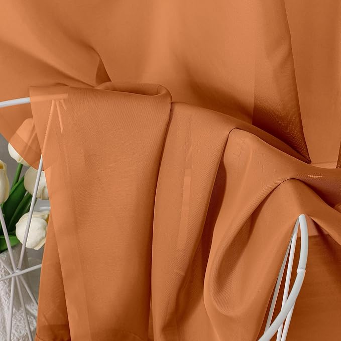 Aiyufeng Orange Sheer Curtains 63 Inch Length 2 Panels Set, Light Filtering Airy Rod Pocket Orange Window Curtain Treatment Drapes for Kitchen Bedroom Living, Each 40Wx63L Inches