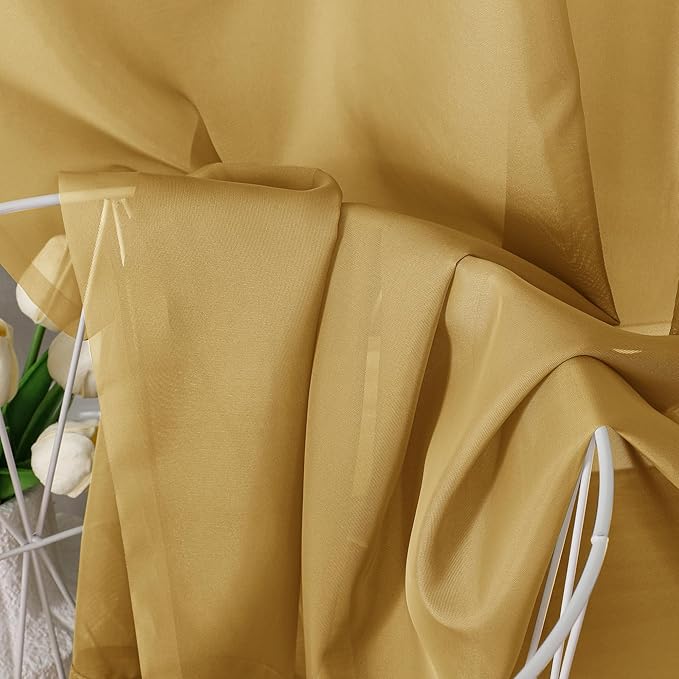 Aiyufeng Gold Sheer Curtains 72 Inch Length 2 Panels Set, Light Filtering Gold Window Curtain Drapes Treatment for Kitchen, Bedroom,Children Room, Dual Rod Pocket, 2 Pack of 42 x 72"